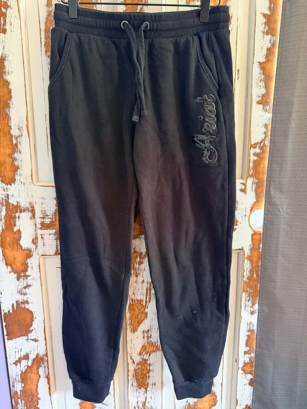 Ariat Real Women's Black Sequin Logo Jogger Sweatpants Size S